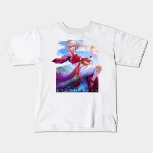 red dress girl blue sky Kids T-Shirt